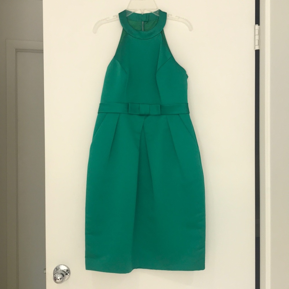 Beautiful emerald green satin halter dress